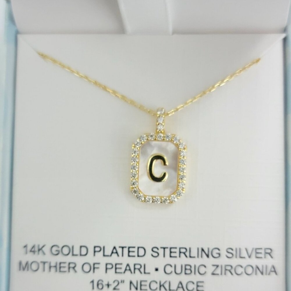 Charlotte & Lexi Letter "C" Necklace, 14K Gold Plated Sterling Silver